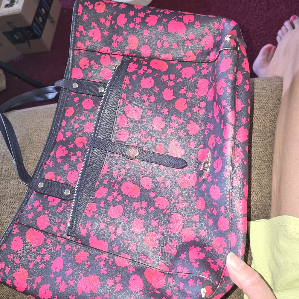 Coach Black Pink City Tote Prairie Calico Floral Poppy Crossgrain